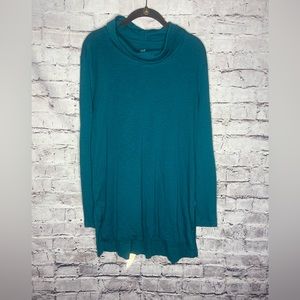 Large teal JJill Pima cowl neck long sleeve tunic